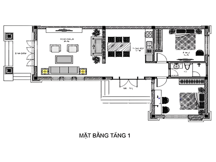 Thiết kế nhà cấp 4 chữ L ấn tượng