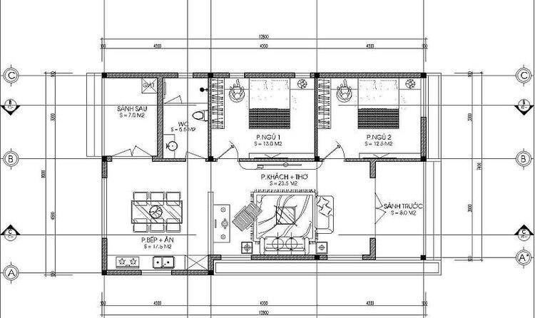 Thiết kế nhà cấp 4 với 2 phòng ngủ tối đa hóa diện tích