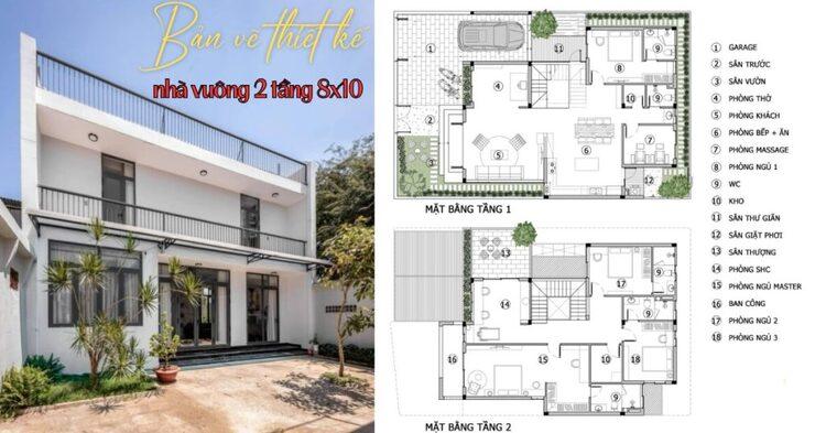 Thiết kế nhà 2 tầng diện tích 8x10m hài hòa