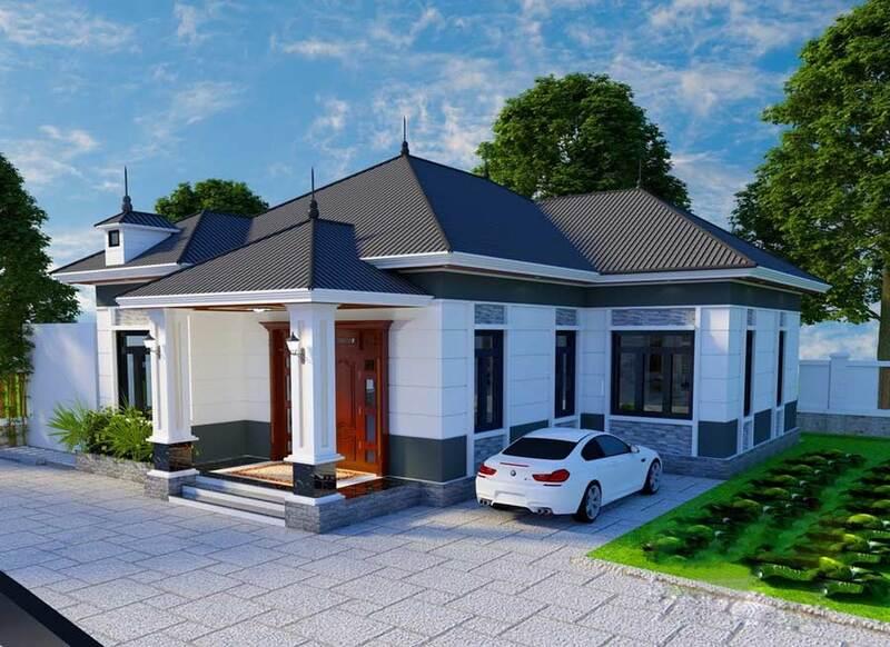 Mẫu nhà chữ L hiện đại, thoáng đãng với khoảng sân rộng thoáng