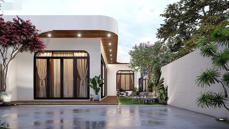 Mẫu nhà chữ L 1 tầng mái bằng toát lên vẻ đẹp thanh lịch, giản đơn
