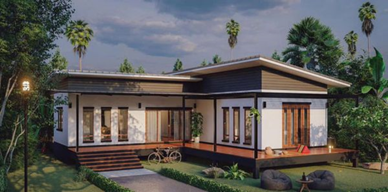 Một tầng nhà chữ L mái lệch độc đáo và cuốn hút