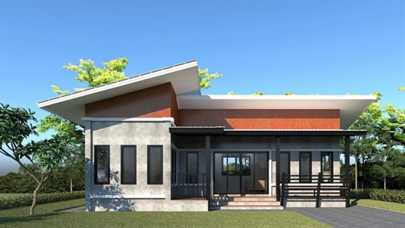 Thiết kế nhà chữ L một tầng mái lệch thu hút ngay từ cái nhìn đầu tiên