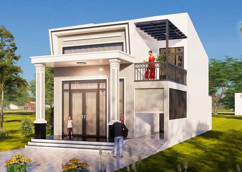 Nhà gác lửng 2 phòng ngủ hình chữ L với thiết kế hiện đại, trẻ trung