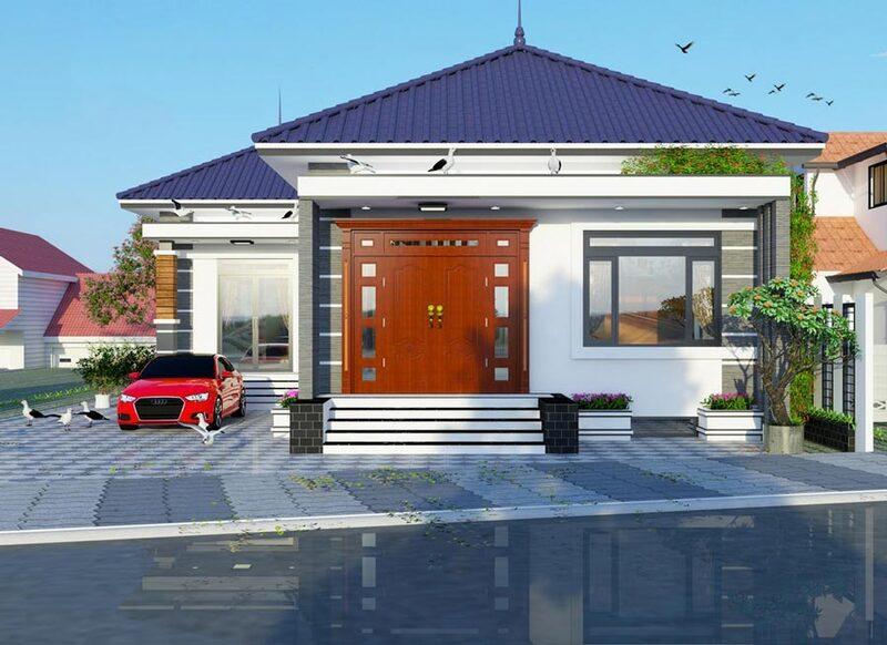 Thiết kế nhà chữ L ngược hấp dẫn, phần góc khuyết được tận dụng làm gara