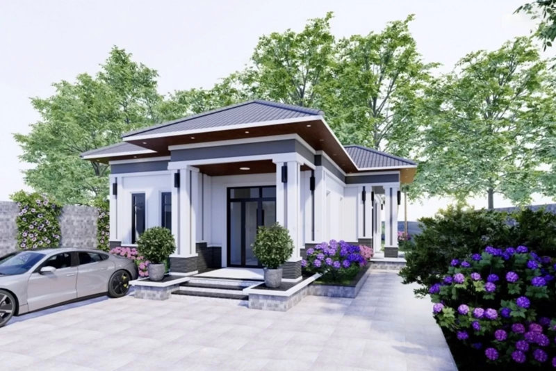 Mẫu nhà chữ L một tầng mái Nhật đẹp, hiện đại, phong cách và tiện lợi