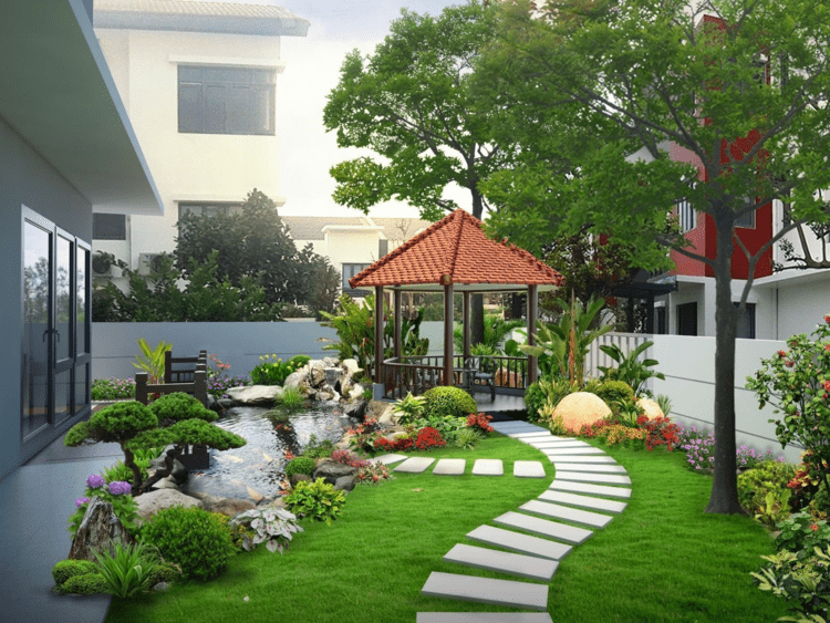 Khu vườn biệt thự với tiểu cảnh nhỏ xinh