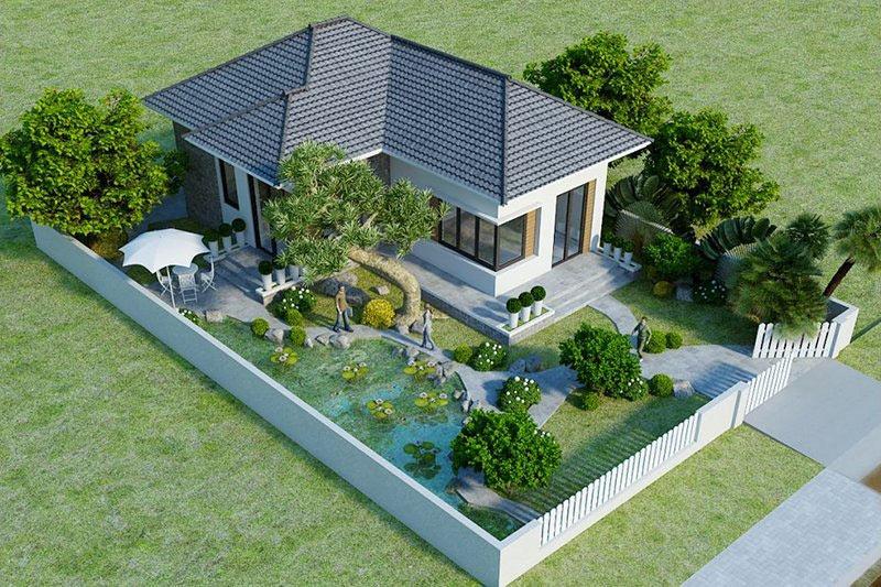 Thiết kế cảnh quan sân vườn là giải pháp khắc phục nhược điểm của kiến trúc nhà chữ L