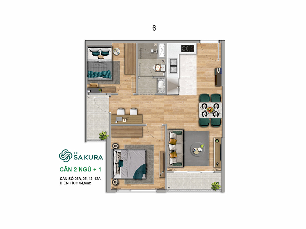 hinh anh can ho 2pn the sakura vinhomes smart city mat bang chi tiet so 2