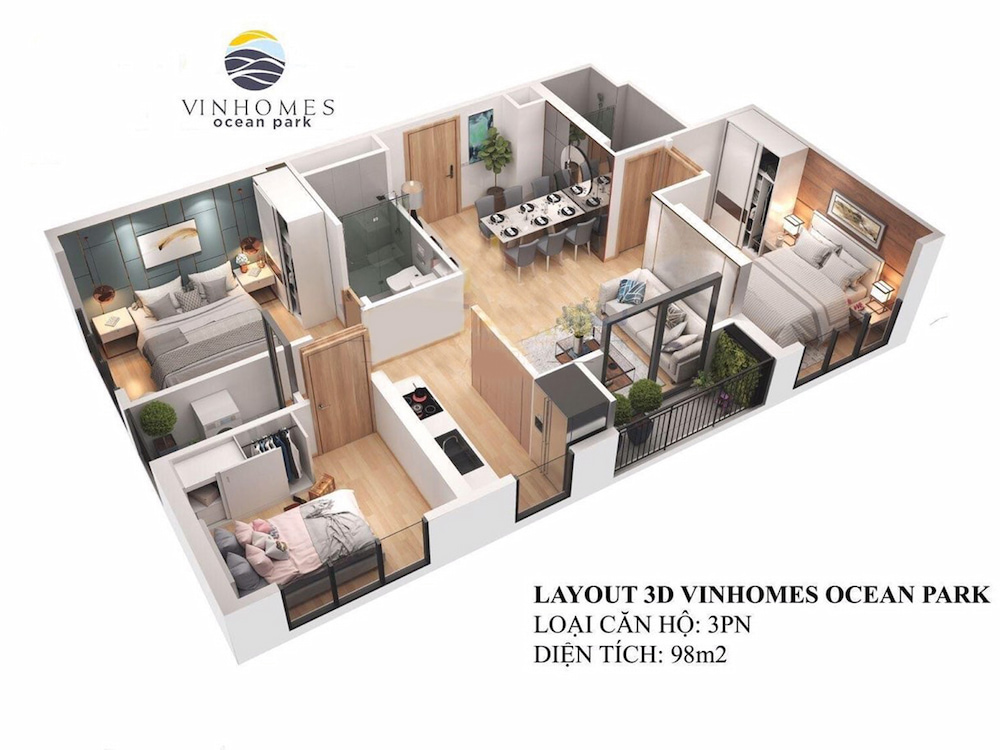 hinh anh can ho 3 pn the pavilion vinhomes ocean park mat bang chi tiet so 2