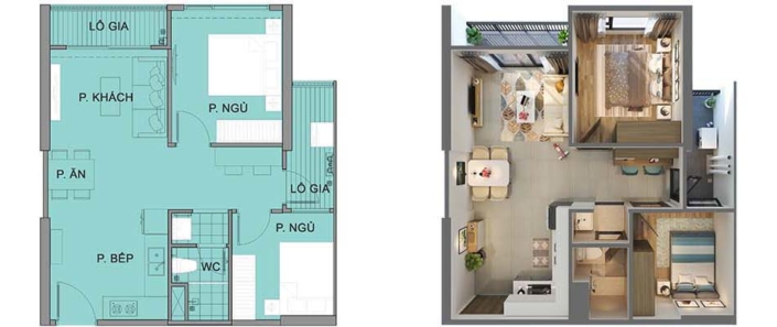 Mặt bằng căn hộ S1.05 Vinhomes Ocean Park 2 phòng ngủ