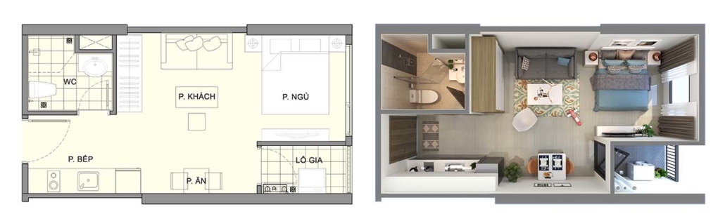 Thiết kế mặt bằng căn hộ S1.09 Vinhomes Ocean Park – căn studio
